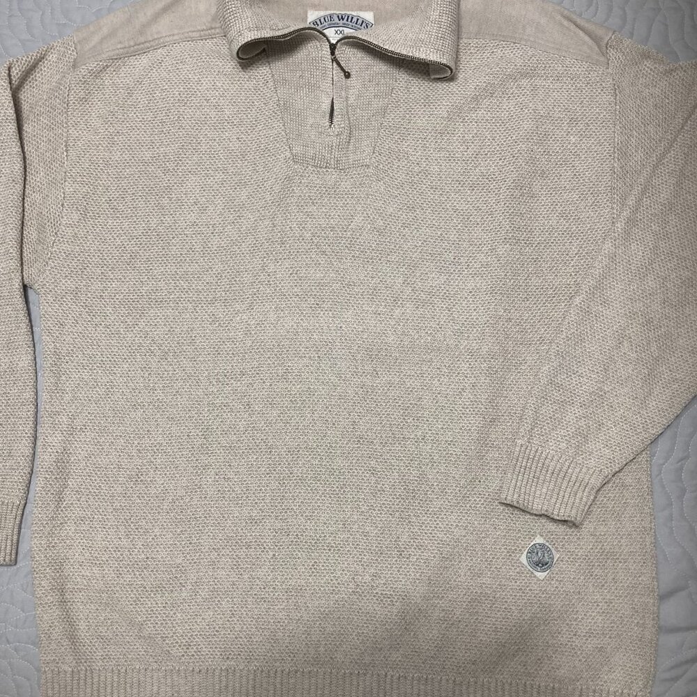 Blue Willi's Quarter Zip SWEATER 100% heavy Danish Cotton Vtg XXL